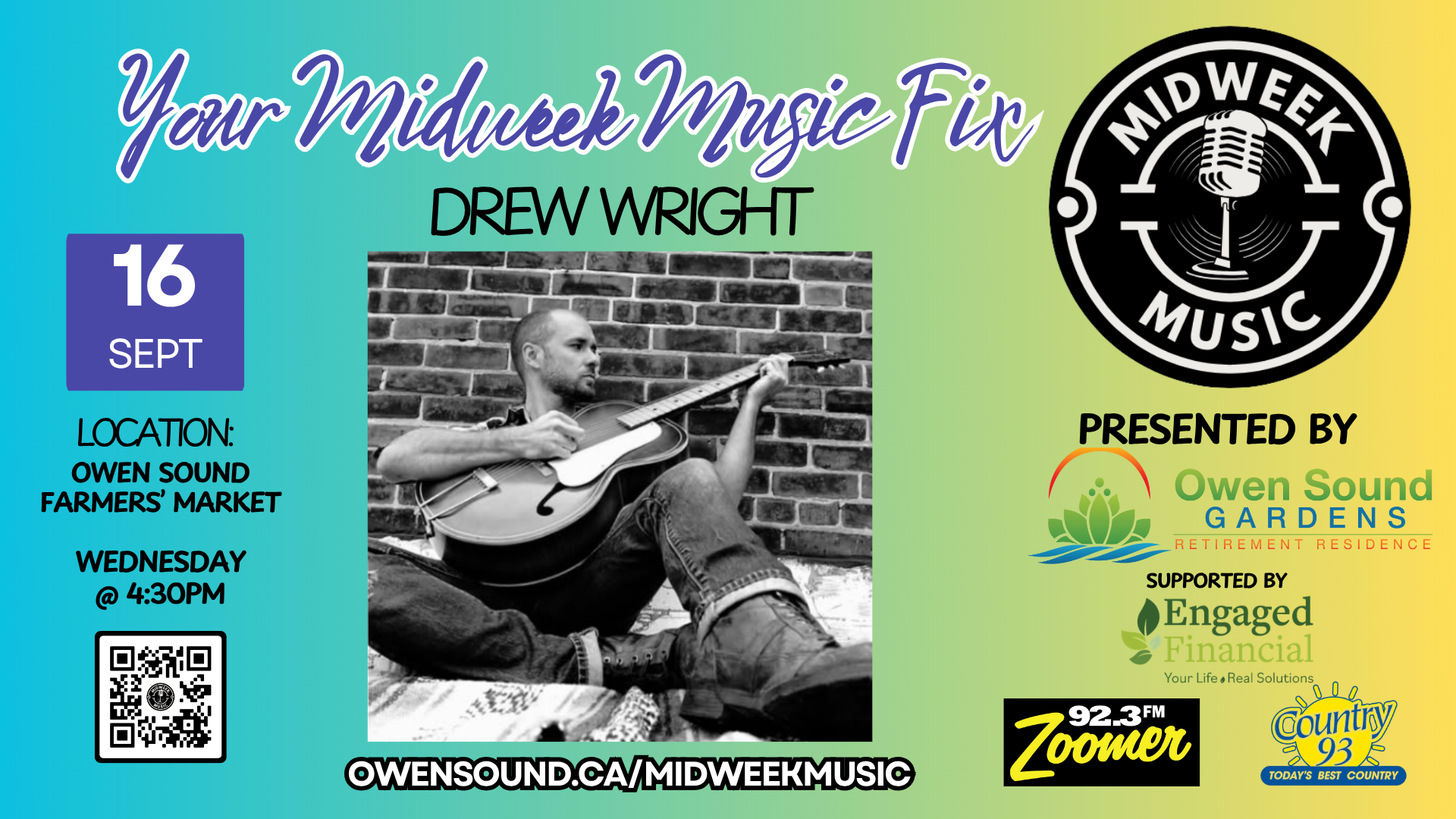 Event image Mid Week Music hosts Drew Wright at the Owen Sound Farmers' Market